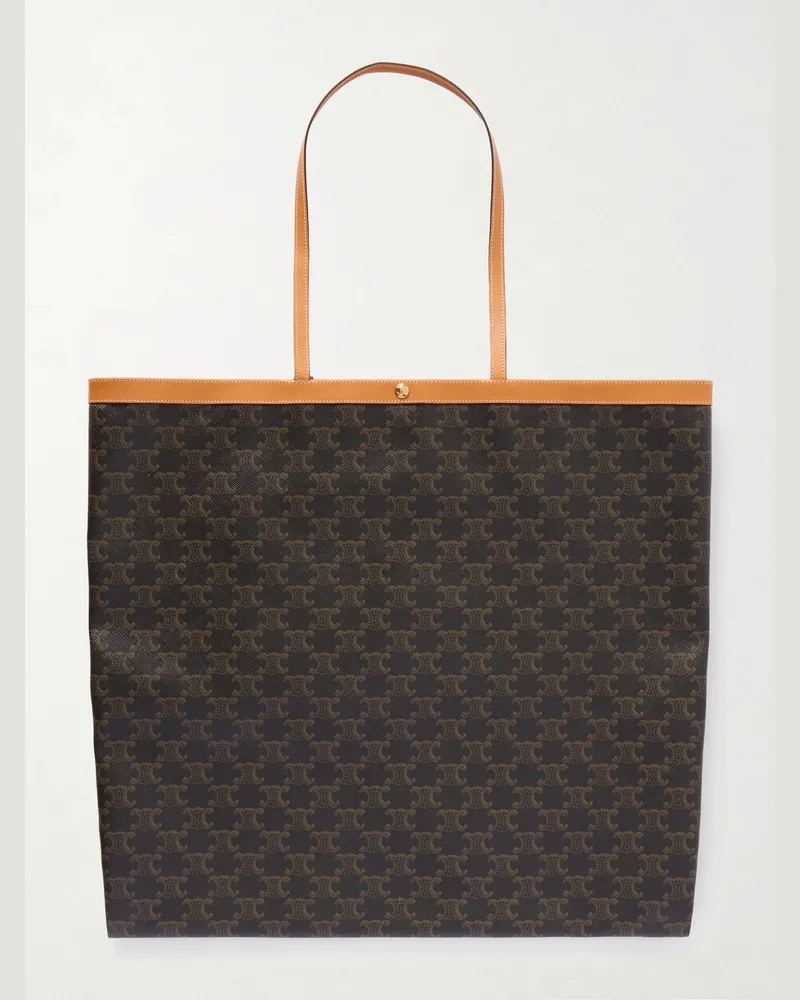 Celine Triomphe große Tote aus beschichtetem Canvas mit Logoprint und Lederbesatz Schwarz