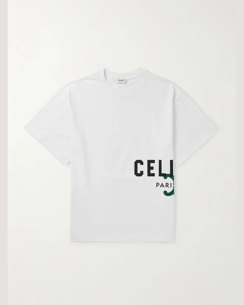 Celine T-Shirt aus Baumwoll-Jersey mit Logoprint Weiß