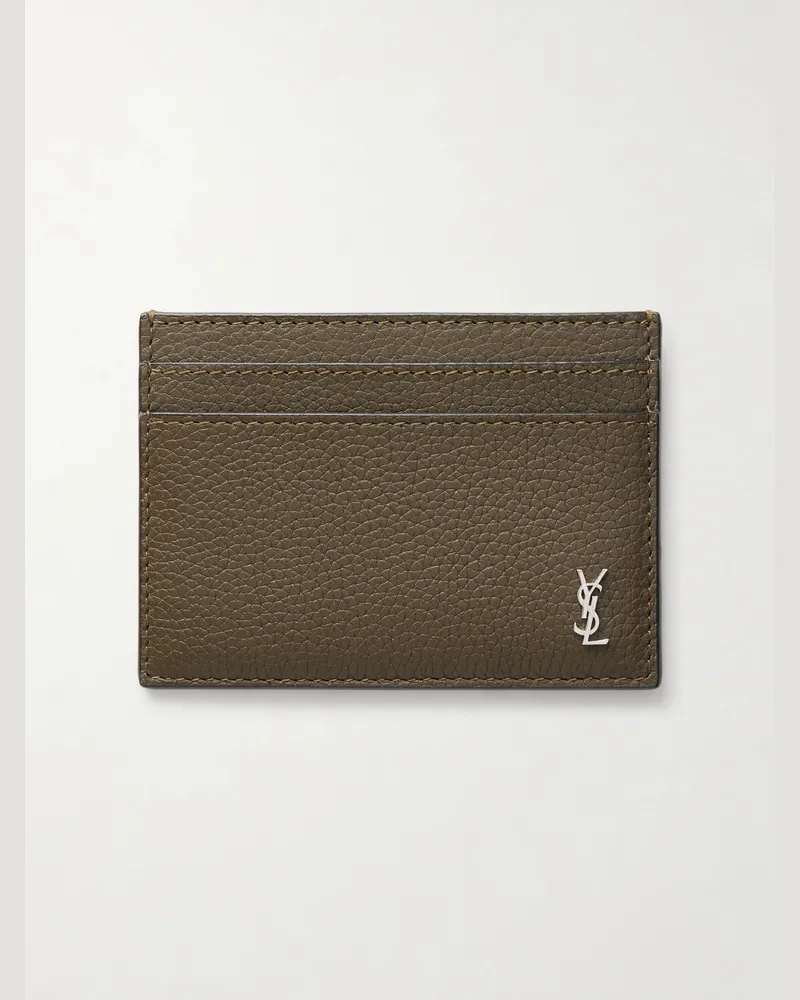 Saint Laurent Tiny Cassandre Logo-Appliquéd Full-Grain Leather Cardholder Green