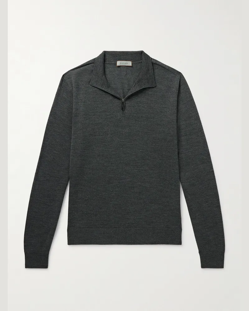 Canali Pullover aus Wolle mit kurzem Reißverschluss Grau
