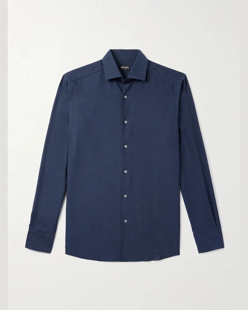 Ermenegildo Zegna Hemd aus Twill aus einer Baumwoll-Kaschmirmischung Blau
