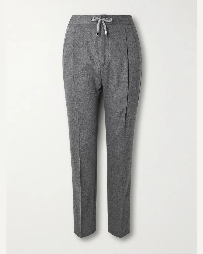 De Petrillo Tapered Pleated Wool and Cashmere-Blend Flannel Trousers Gray