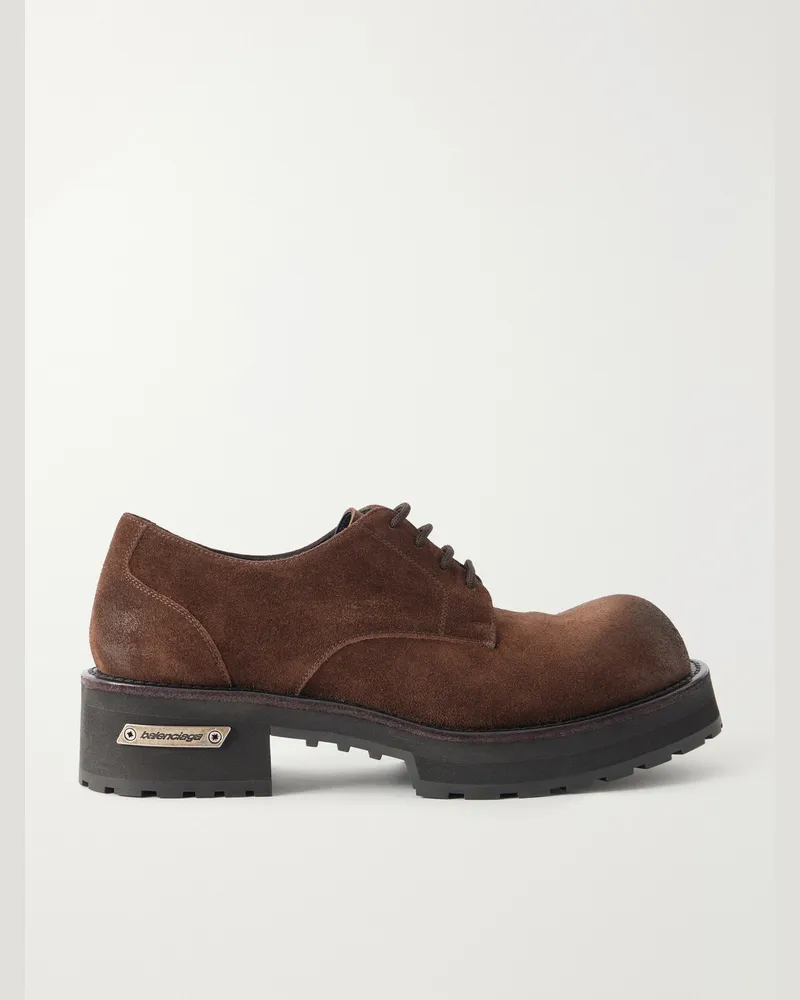 Balenciaga Venom Waxed-Suede Oxford Shoes Brown
