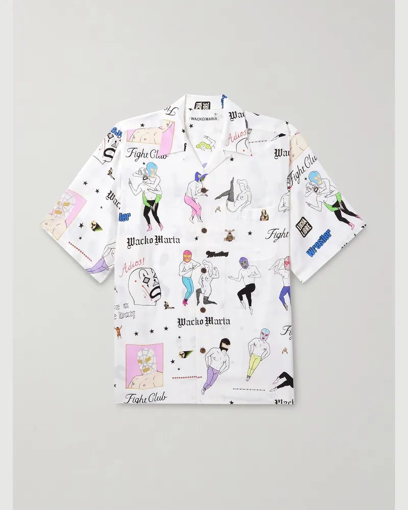 Wacko Maria Type-10 Convertible-Collar Printed Matte-Satin Twill Shirt White