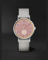 NOMOS Glashütte Tangente 38 Date Pompadour – 37,5 mm Uhr aus Edelstahl mit Handaufzug und Textilarmband in limitierter Auflage, Ref.-Nr.: 179.S15 Pink