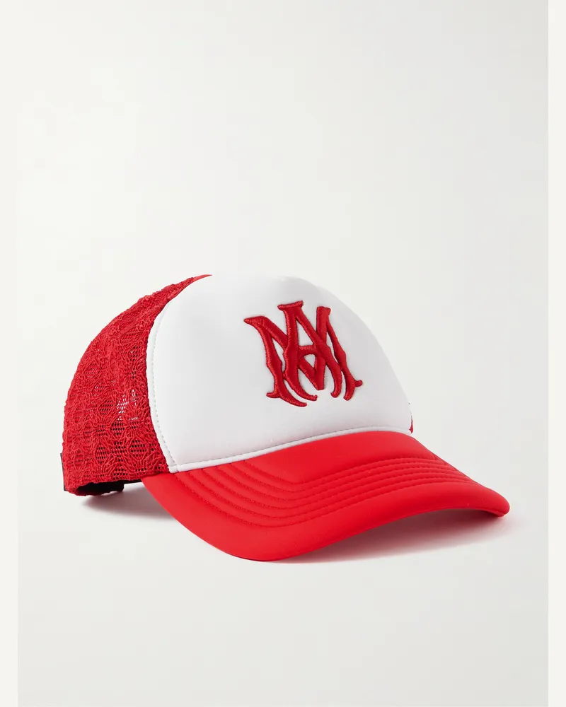 Amiri MA Logo-Embroidered Scuba and Mesh Trucker Cap Red