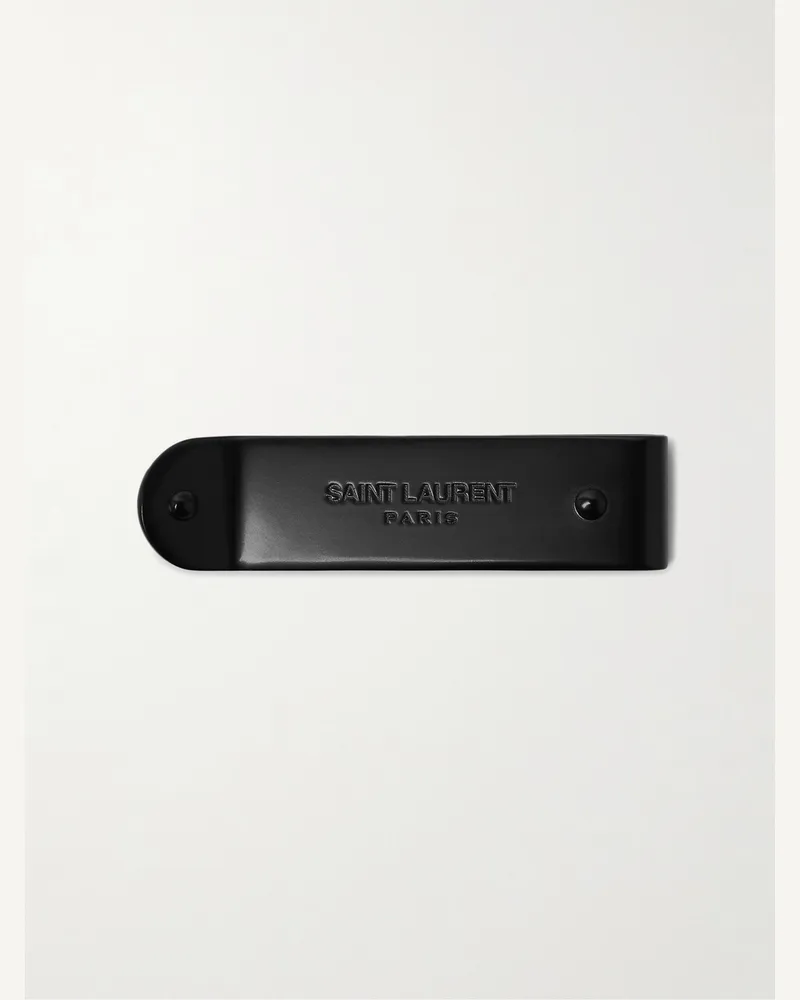 Saint Laurent Stahlgraue Geldscheinklammer mit Logogravur Schwarz