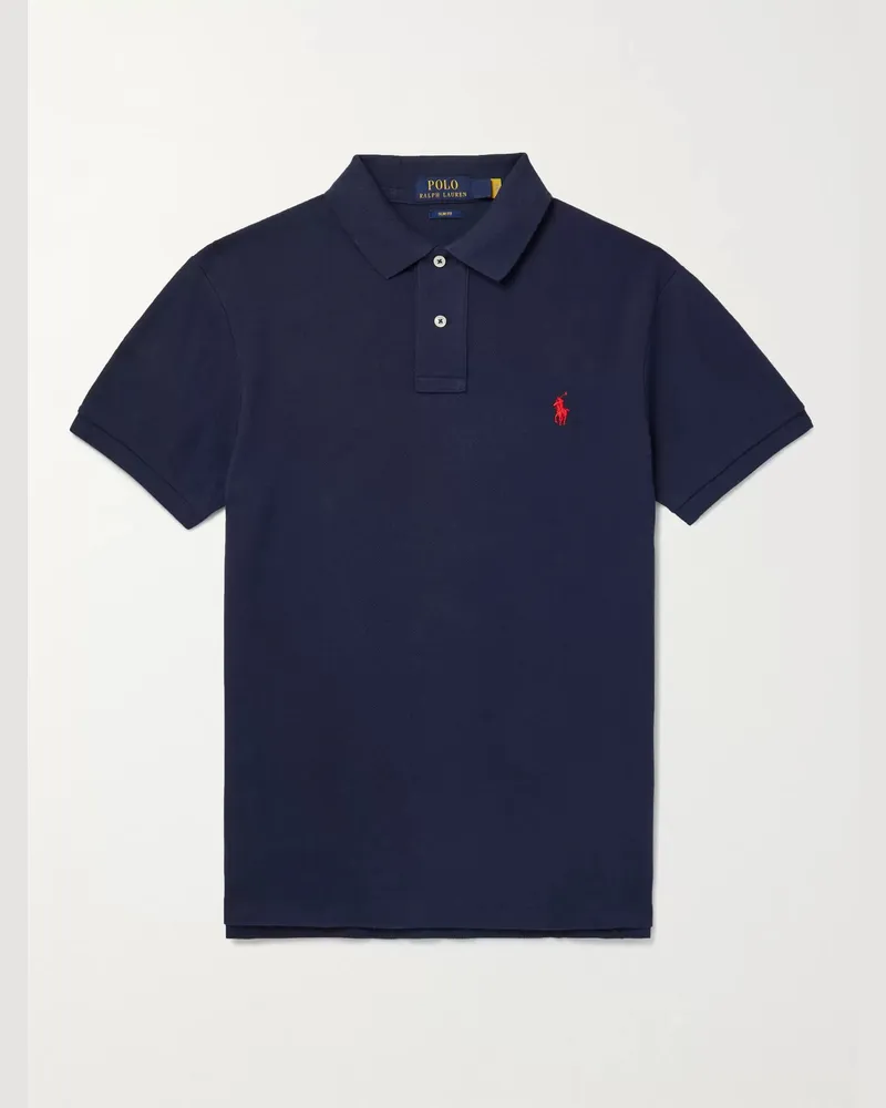 Ralph Lauren Slim-Fit Cotton-Piqué Polo Shirt Blue