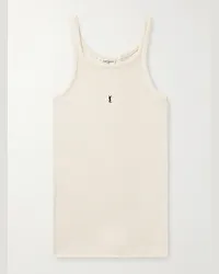 Saint Laurent Schmal geschnittenes Tanktop aus geripptem Baumwoll-Jersey mit Logostickerei Neutral