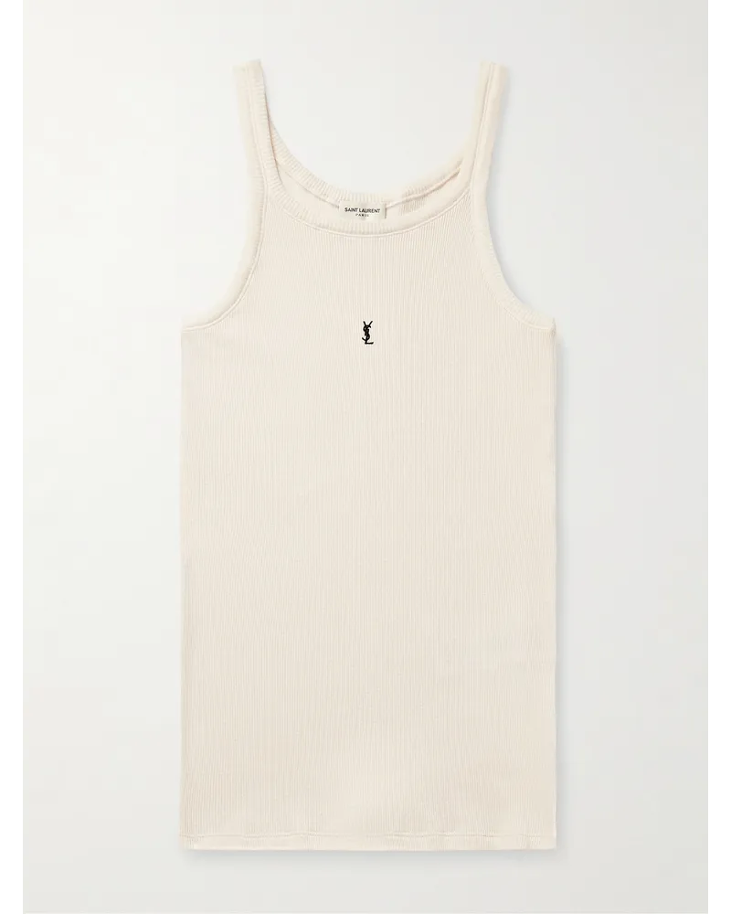 Saint Laurent Schmal Geschnittenes Tanktop Aus Geripptem Baumwoll Jersey Mit Logostickerei Neutral