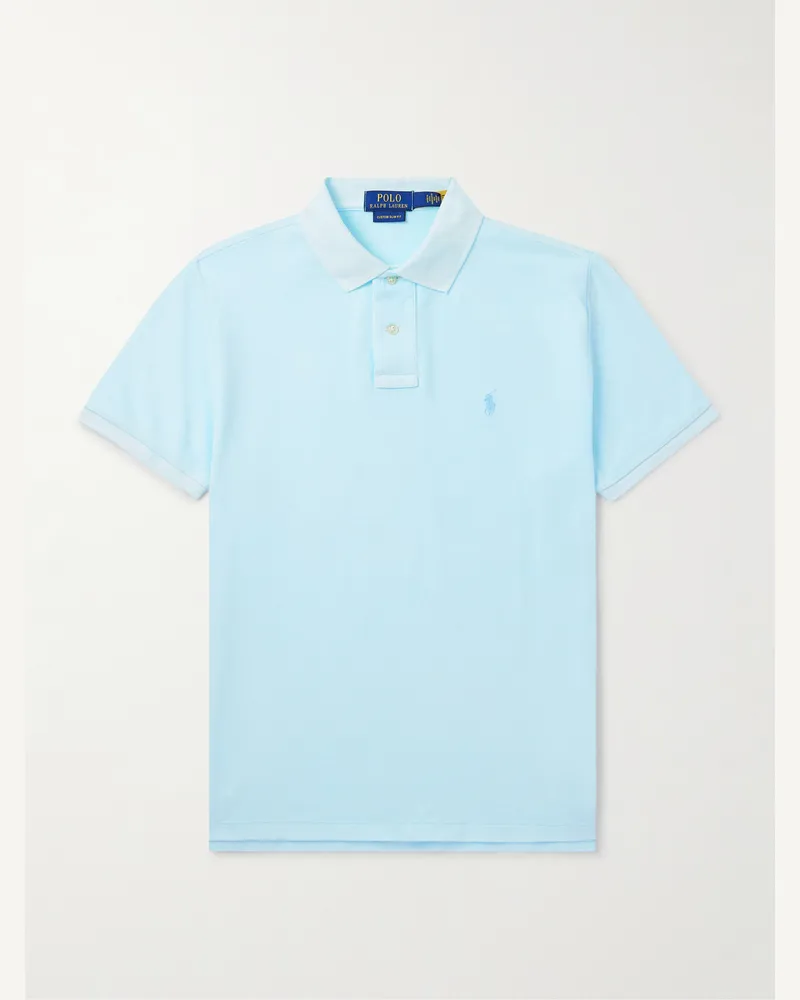 Ralph Lauren Schmal geschnittenes Polohemd aus Baumwoll-Piqué mit Logostickerei Blau