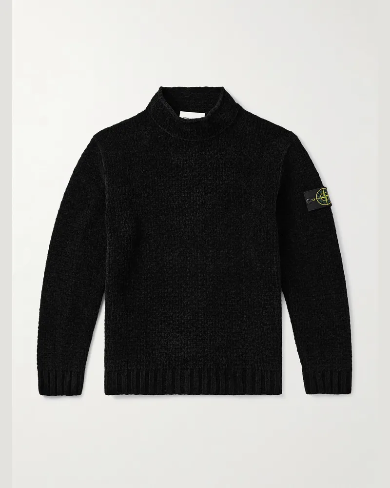 Stone Island Pullover aus Baumwoll-Chenille mit Stehkragen und Logoapplikation Schwarz
