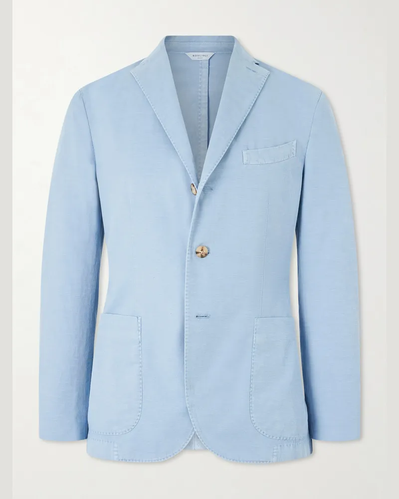Boglioli Stretch Cotton and Linen-Blend Blazer Blue