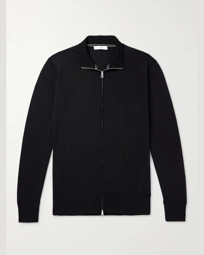 MR P. Richard Merino Wool Zip-Up Cardigan Black