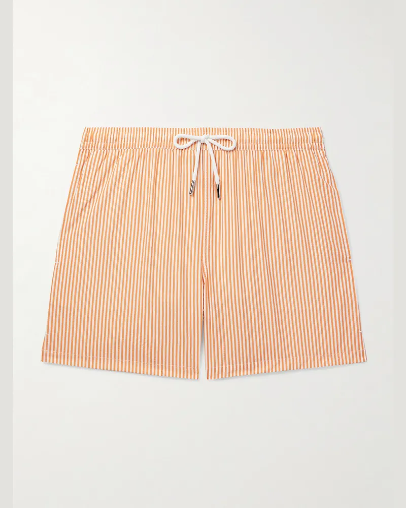 Thom Sweeney Gerade geschnittene mittellange Badeshorts mit Streifen Orange