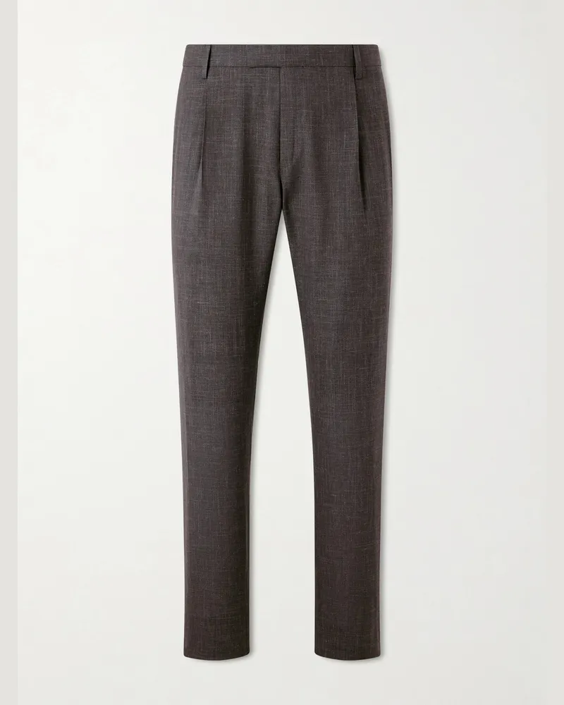 MR P. Straight-Leg Pleated Wool, Silk and Linen-Blend Suit Trousers Brown