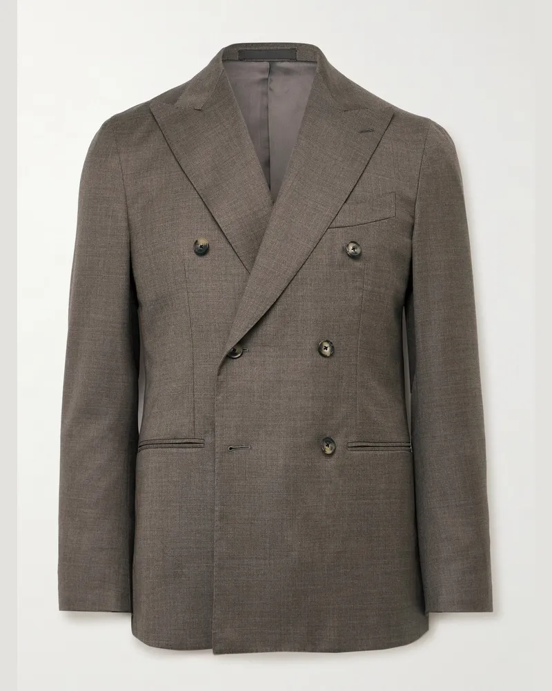 Caruso Double-Breasted Wool-Twill Suit Jacket Brown