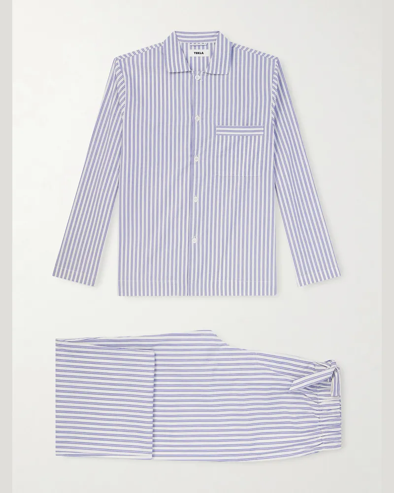 TEKLA Striped Organic Cotton-Poplin Pyjamas Gray