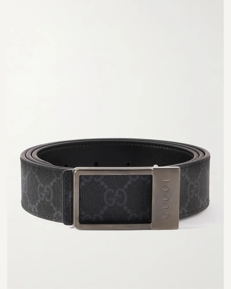 Gucci 3.5cm Reversible Monogrammed Coated-Canvas and Leather Belt Black
