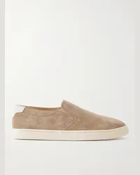 Brunello Cucinelli Slip-ons aus Veloursleder mit Lederbesatz Neutral