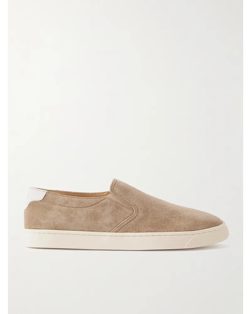 Brunello Cucinelli Slip-ons aus Veloursleder mit Lederbesatz Neutral