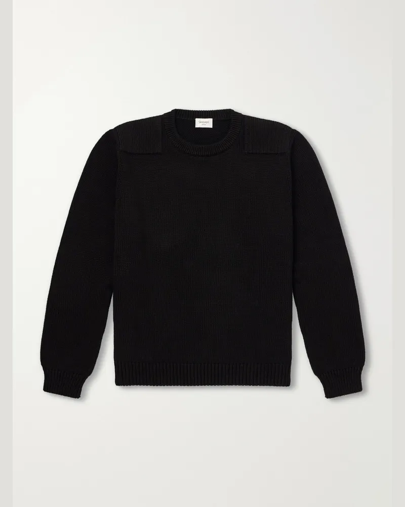 Saint Laurent Waffle-Knit Cotton Sweater Black