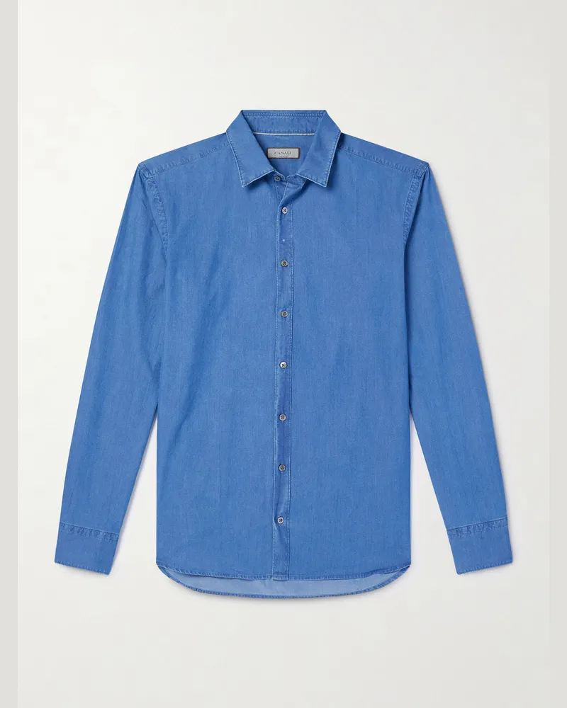 Canali Hemd aus Baumwoll-Chambray Blau