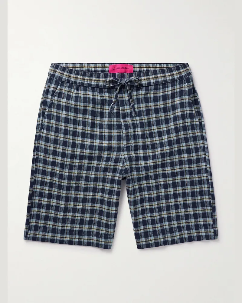 The Elder Statesman Dune gerade geschnittene Shorts aus karierter Baumwolle mit Kordelzugbund Blau