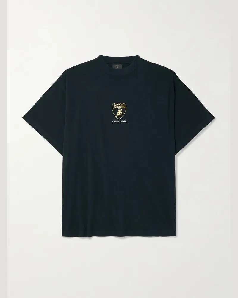 Balenciaga Lamborghini Oversized Printed Cotton-Jersey T-Shirt Black