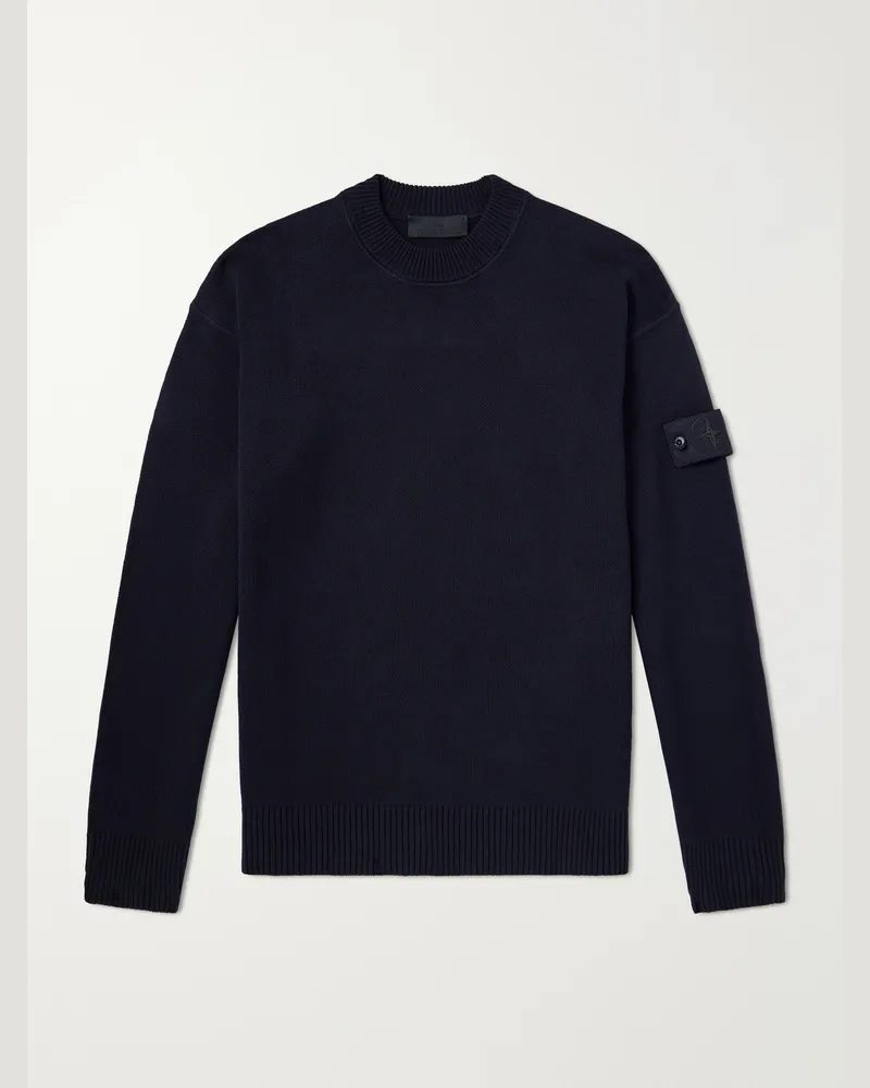 Stone Island GHOST Logo-Appliquéd Cotton and Cashmere-Blend Sweater Blue