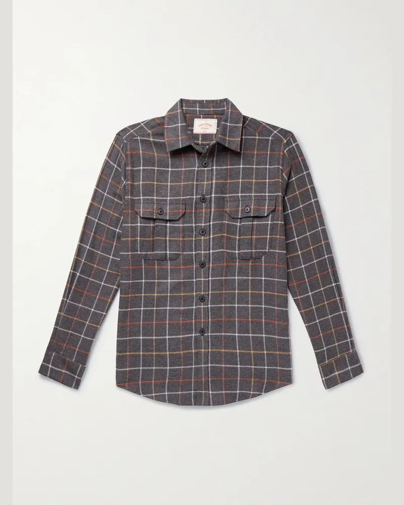 Portuguese Flannel Log kariertes Hemd aus Biobaumwollflanell Grau