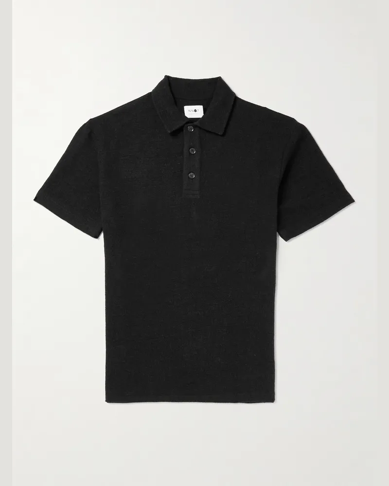NN 07 Joey Oversized Linen Bouclé-Gauze Polo Shirt Black