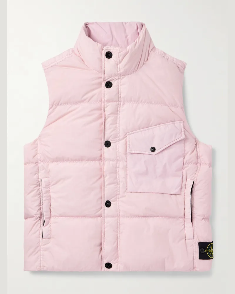 Stone Island Daunenweste aus gestepptem Reps-Nylon in Knitteroptik mit Logodetail in Stückfärbung Pink