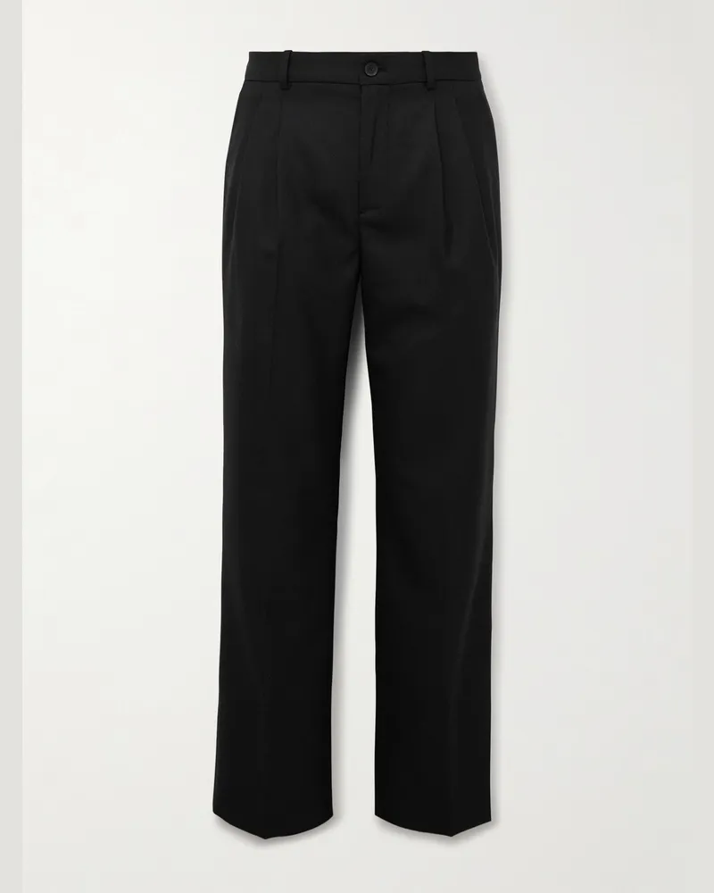 MR P. Edward Straight-Leg Pleated Woven Trousers Black