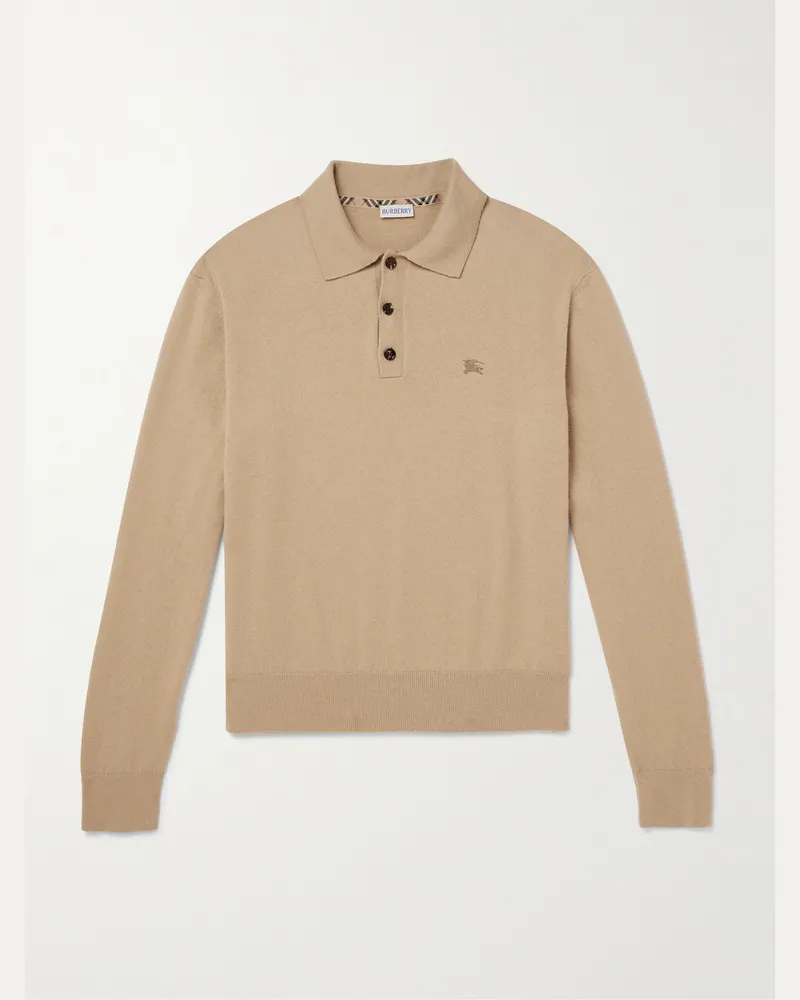 Burberry Pullover aus Kaschmir mit Polokragen und Logostickerei Neutral
