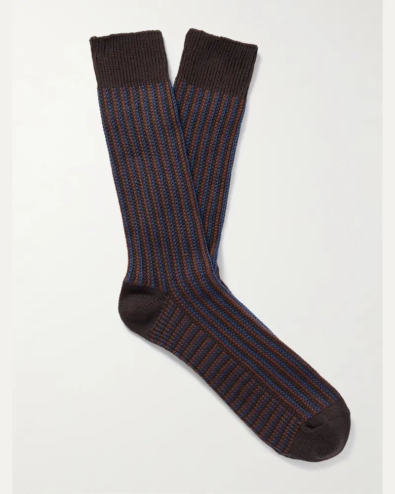 MR P. Gestreifte Socken aus einer Baumwollmischung Braun