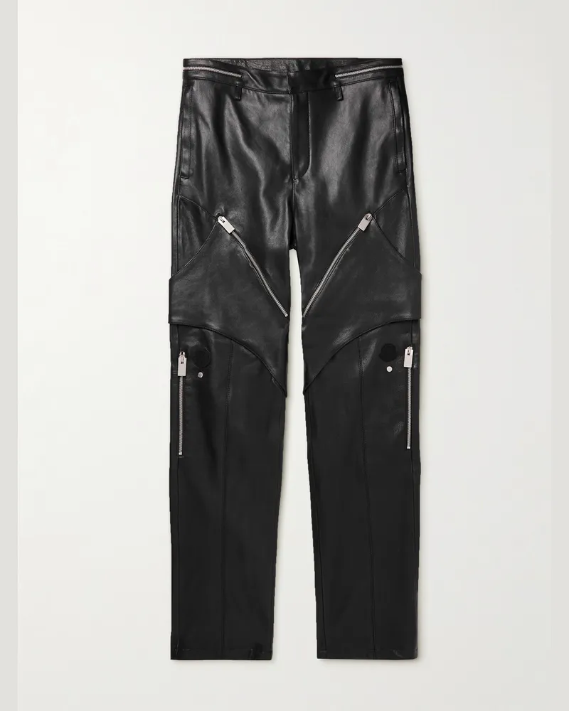Moncler Alyx Gerade geschnittene Hose aus Leder mit Reißverschluss Schwarz