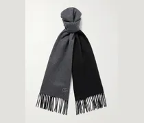 Fringed Logo-Appliquéd Leather-Trimmed Cashmere Scarf