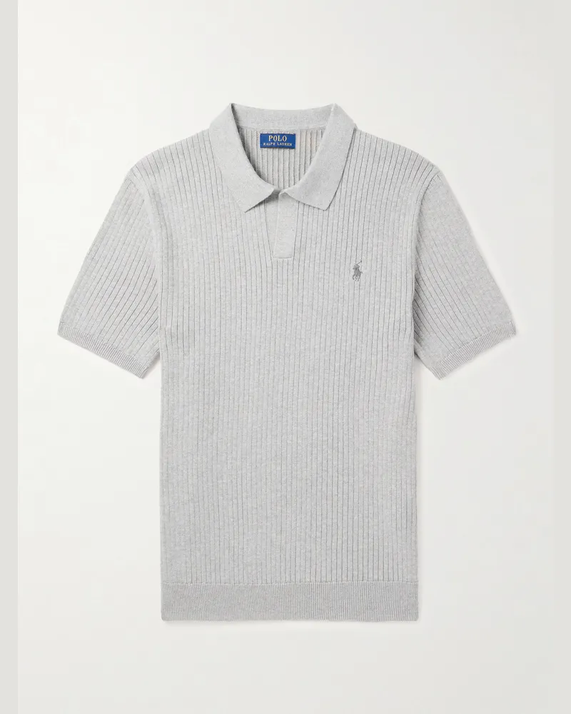 Ralph Lauren Polohemd aus Baumwolle in Rippstrick mit Logostickerei Grau