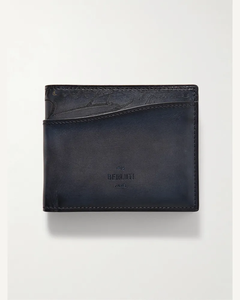 Berluti Makore Neo Scritto Venezia Leather Billfold Wallet Blue