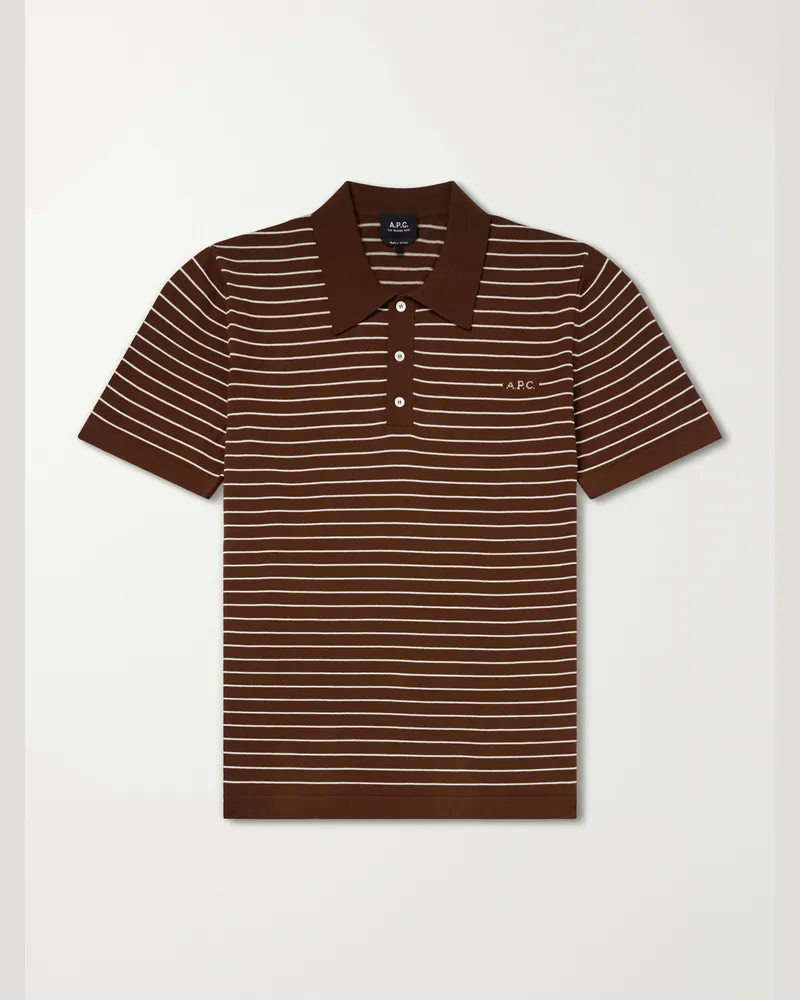 A.P.C. Tristan Logo-Embroidered Striped Cotton Polo Shirt Brown