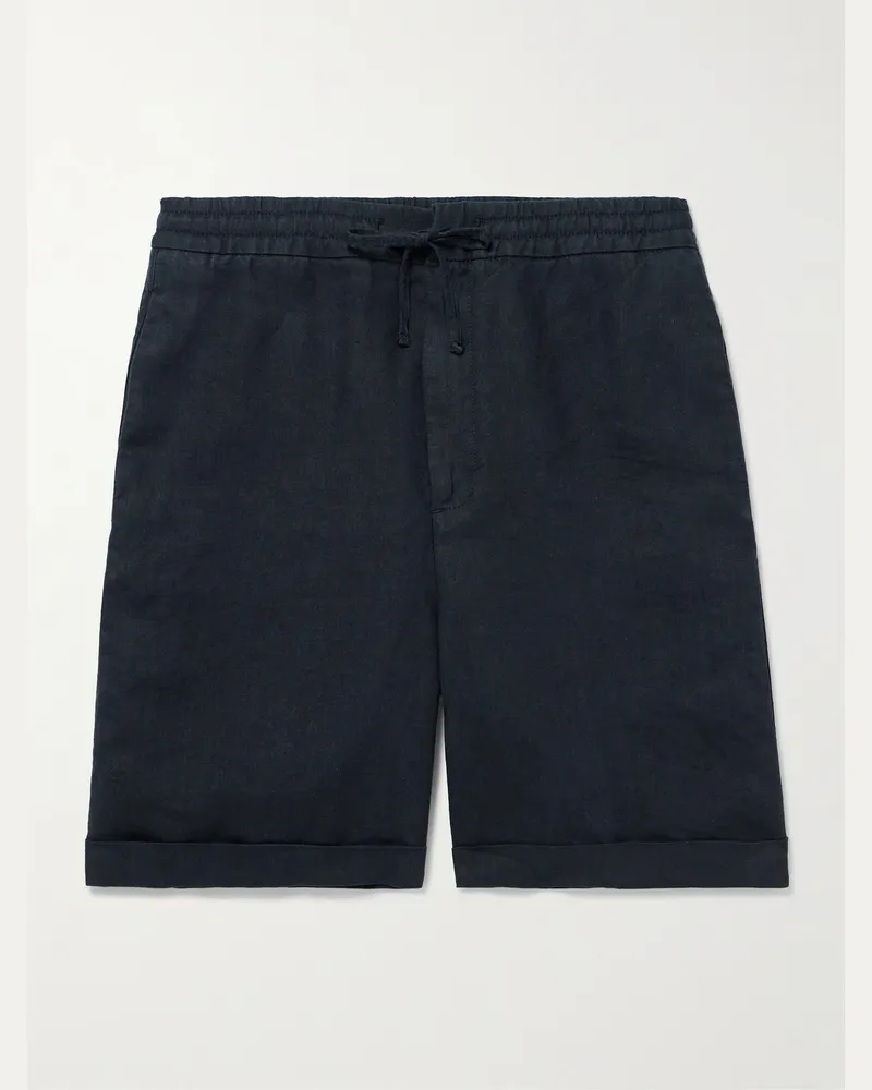 Canali Gerade geschnittene Shorts aus Leinen mit Kordelzugbund Blau