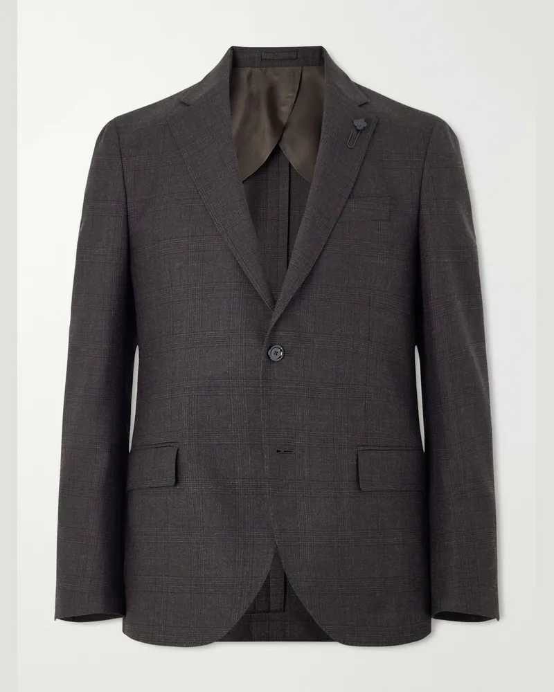LARDINI Prince of Wales Checked Wool Suit Jacket Brown