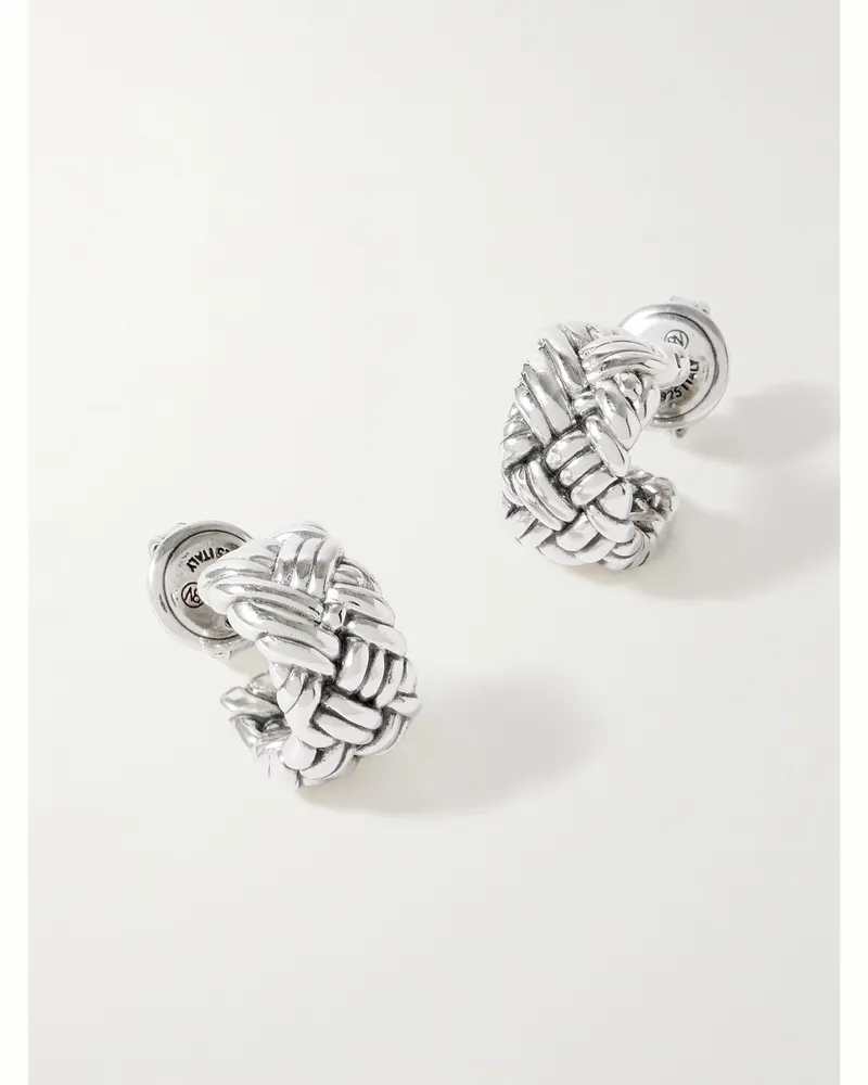 Bottega Veneta Intrecciato Small Sterling Silver Earrings Silver