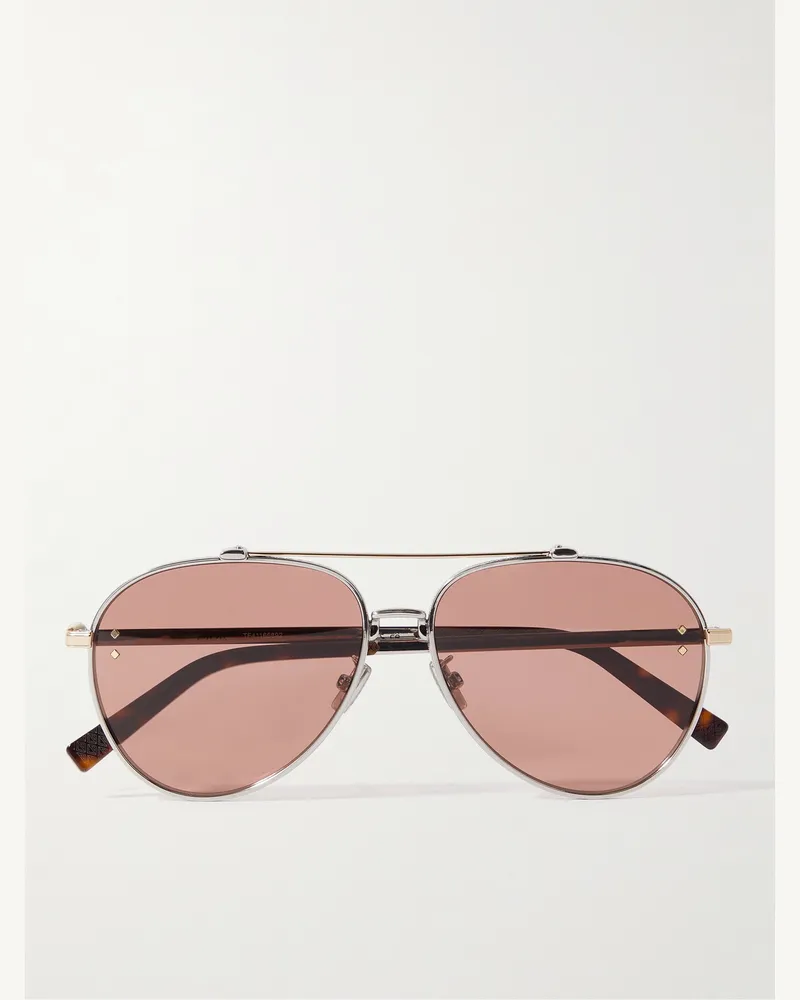 Dior CD Diamond A1U silberfarbene Pilotensonnenbrille mit Details aus Azetat in Schildpattoptik Gold