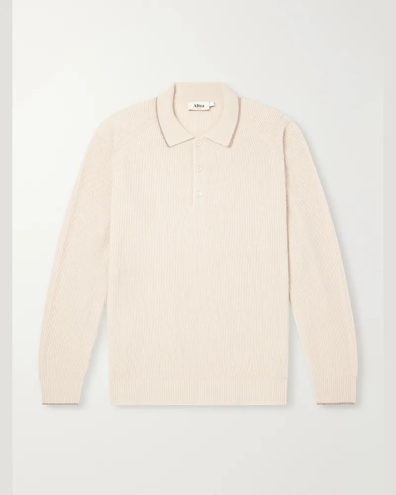 Altea Ribbed Virgin Wool Polo Shirt Neutrals