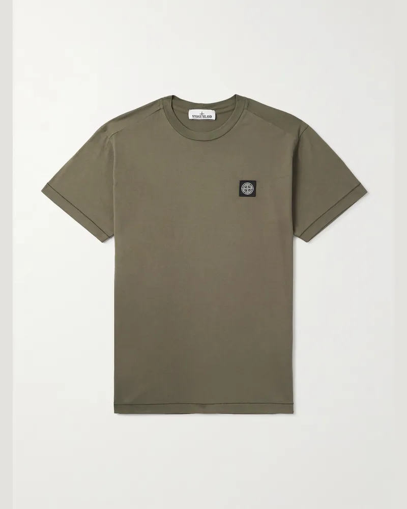 Stone Island T-Shirt aus Baumwoll-Jersey mit Logoapplikation in Stückfärbung Grün