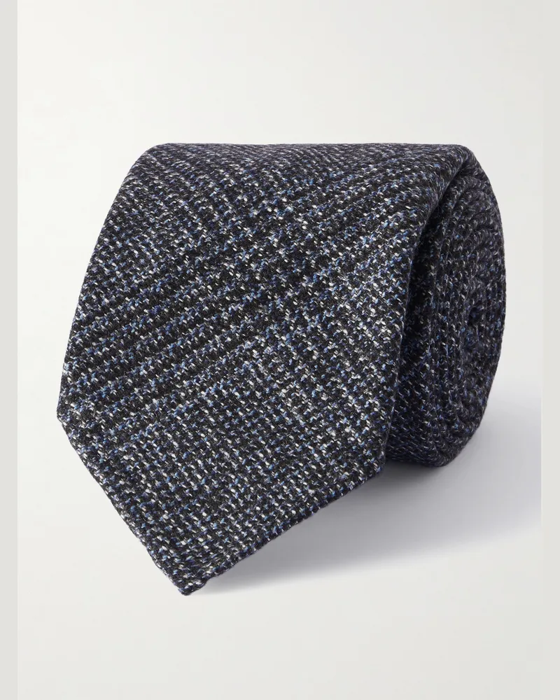 Brioni Krawatte aus einer Seiden-Kaschmirmischung mit Glencheck-Muster, 8 cm Grau
