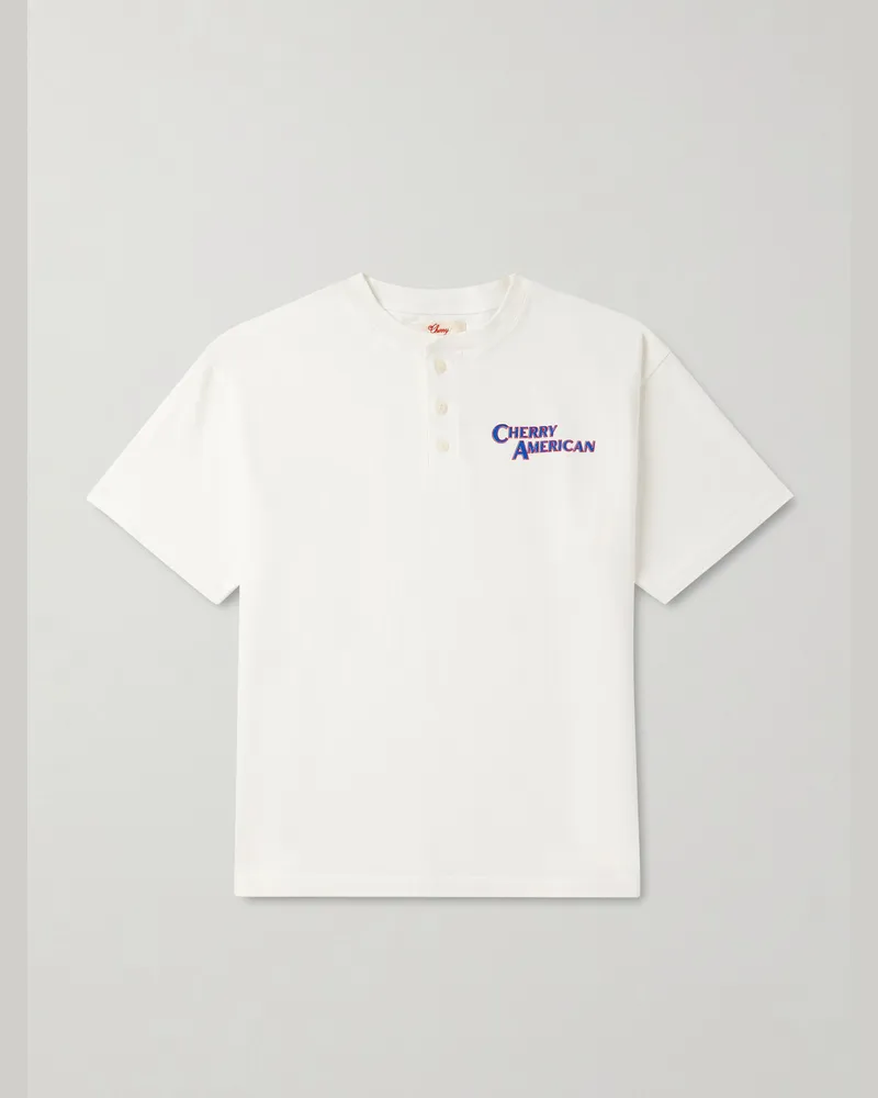 Cherry Los Angeles Logo-Print Cotton-Jersey Henley T-Shirt White