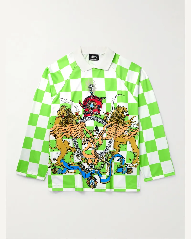 Liberal Youth Ministry Oberteil aus kariertem Mesh mit Print und Polokragen Grün